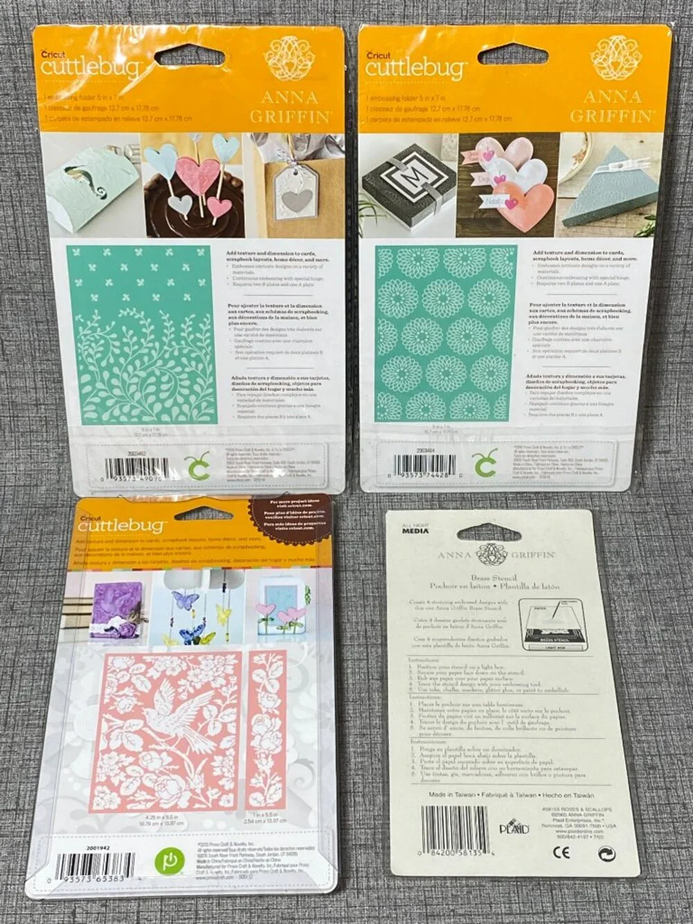 NEW VTG Cricut Cuttlebug Annna Griffin Embossing Folder & Brass Stencil Lot NOS
